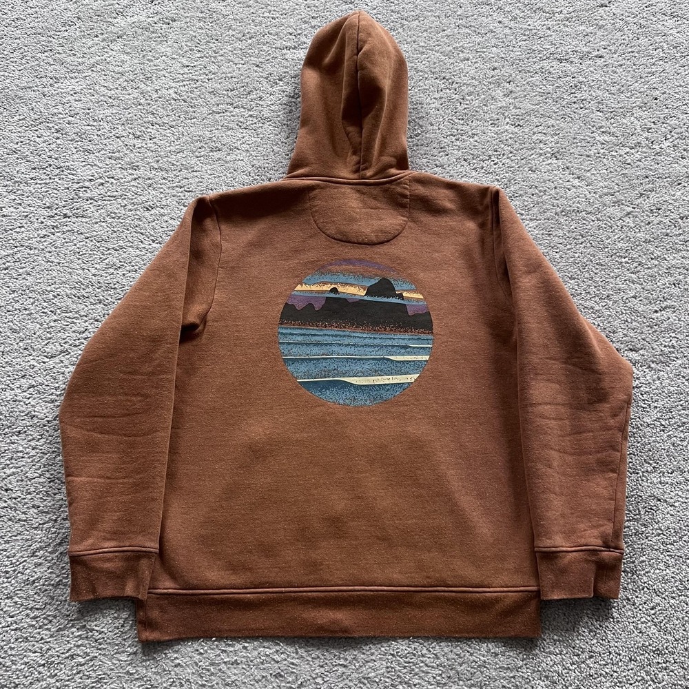 Patagonia Skyline Stencil Uprisal Hoodie Mens Medium Brown Full Zip - Picture 2 of 16